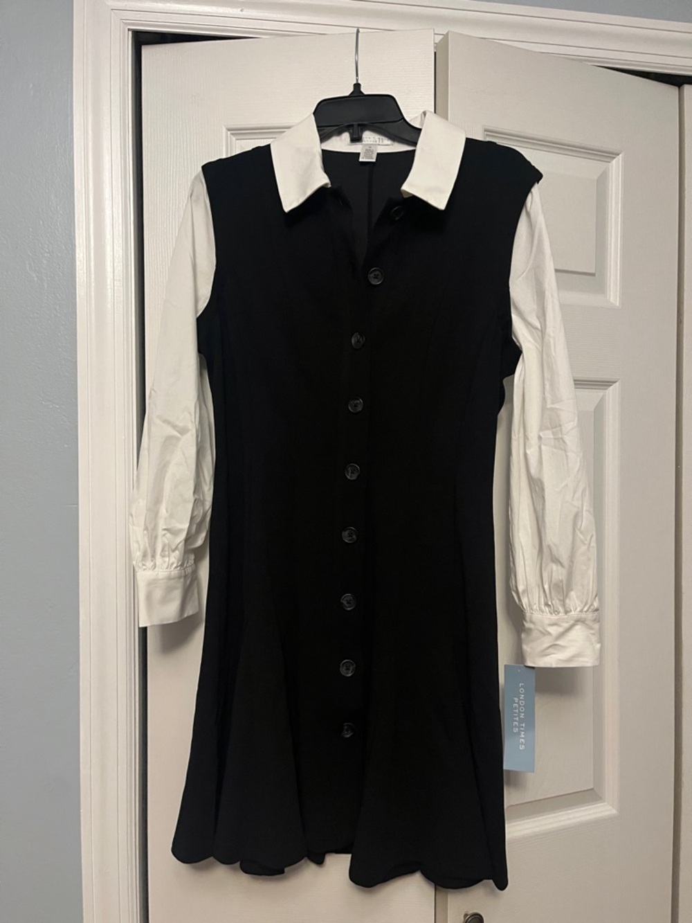 London Times Black Dress with White Collared Shirt